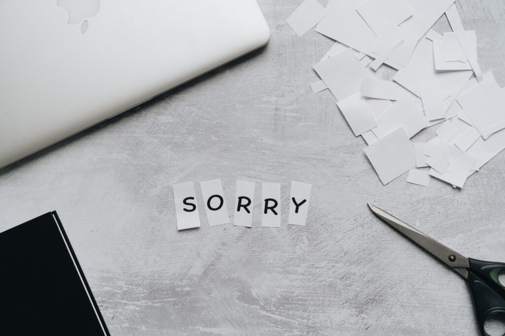 image representation of letters composed the word sorry for the biggest divorce mistakes of a couple